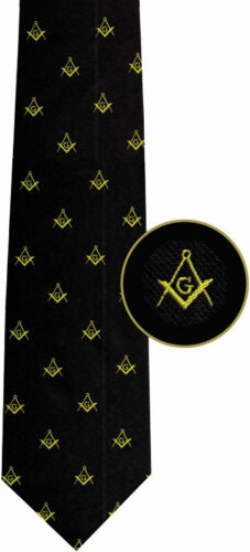 NEW Freemasonry Repeating Masonic Emblems Black Dress Tie 