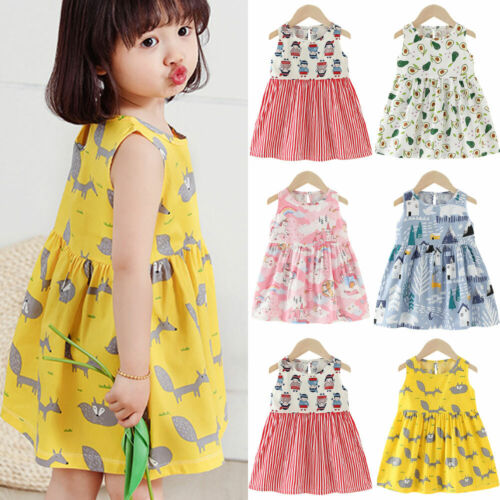 Baby Kids Girls Cartoon Summer Sleeveless Tank Dress Holiday Swing Cosy Sundress