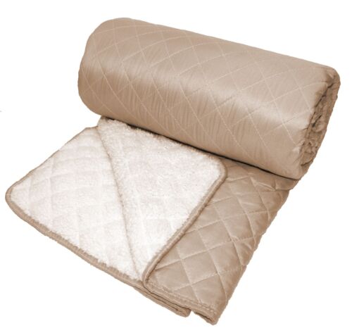 New Luxury Quilted Plain Sherpa Backed Large Furniture Sofa Bed Throw Blanket