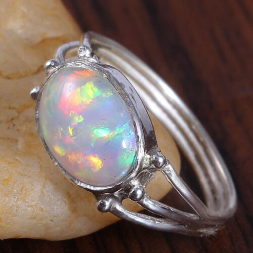 Ethiopian Opal 925 Sterling Silver Band Ring Handmade Jewelry kd8780 
