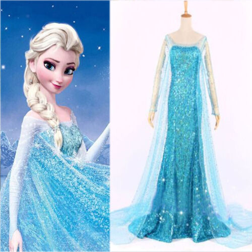 Frozen Elsa Adult Dress Fancy Dress Evening Party Blue all sizes Snow Queen 