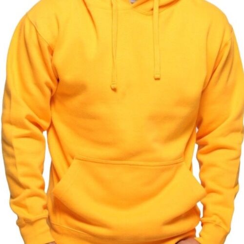 Men Pullover Gold Plain Hoodie Long Sleeve Hooded Sweatshirt Active Yellow 