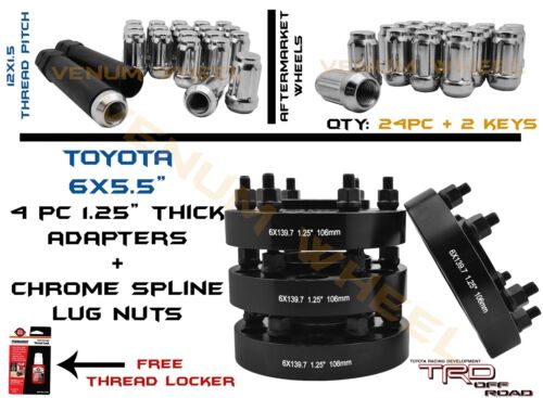 Toyota 4Runner Full Kit Of 6x5.5 1.25" Hubcentric Adapters 24pc Chrome Lug Nuts 