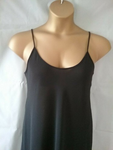 New Womens Black Chiffon Full Slip Cami Strappy Chemise Nightdress Size 8-18