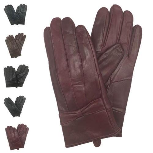 Women Soft PU Leather Wrist Gloves Driving Winter Warm Mitten Fur Inside