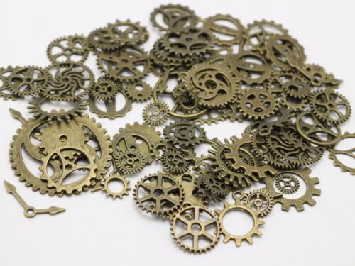50 Assorted Steampunk Filigree Gears Charm Pendant Finding Cogs Disc Color Choic 
