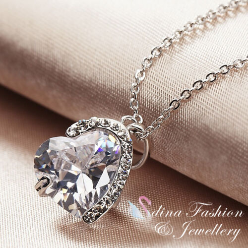 18K White Gold Plated Simulated Diamond Pure Heart Exquisite Necklace Jewellery