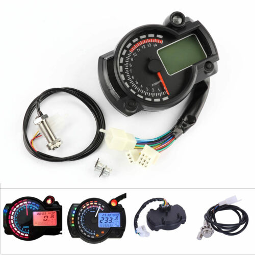 Universal LCD Digit 15000rpm Motorcycle Speedometer Tachometer Gauge Odometer 