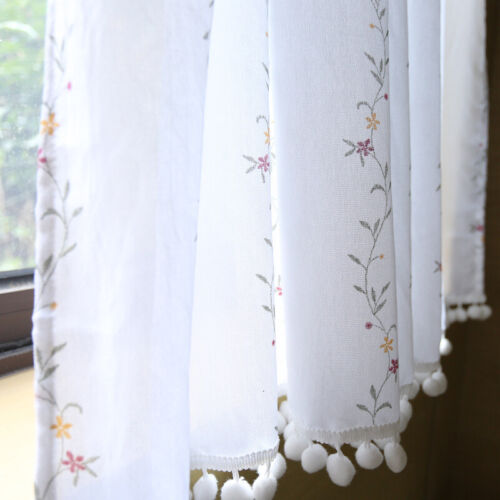 Rod Pocket Short Curtain Cute Embroidered Half Curtains Cafe Window Drape 