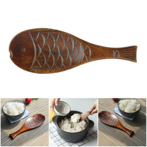Retro Fish Wooden Rice Spoon Bamboo Rice Paddle Tableware Flatware Cooking Tool