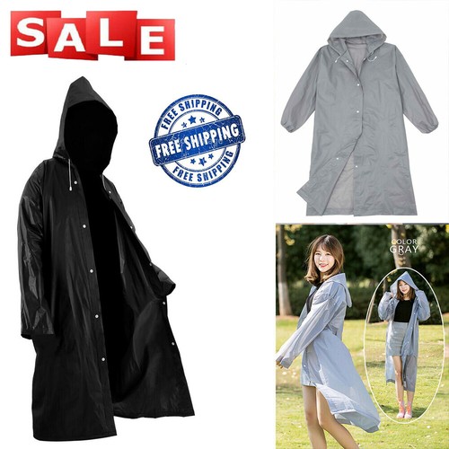 Unisex Adult Outdoor Waterproof Raincoat Black EVA Cloth Long Rain Poncho W// Hat