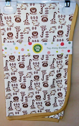 LITTLE ME TAG-ALONG BLANKET 27 X 27 Ivory All Over JUNGLE ANIMALS Blanket NWT