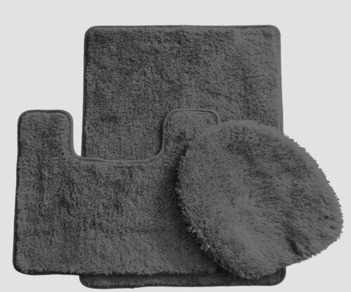 3 Piece Luxury Acrylic Bath mat set Made with 100/% Polypropylene Dark Gray