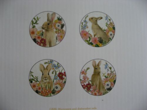 Pottery Barn Easter Floral Bunny Salad Plates Set of 4 