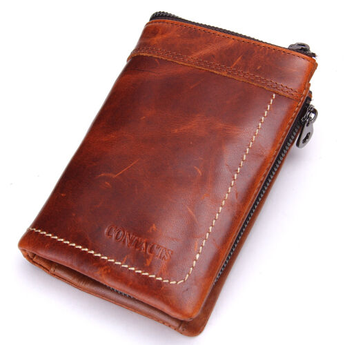 Vintage Men Genuine Leather Wallet Money Card Cash Holder Zip Coin Pocket Purse