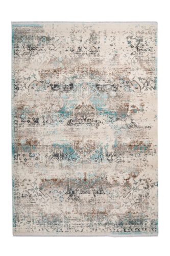 Alfombra vintage aztecas ethno flecos alfombras salón beige azul 160x230cm