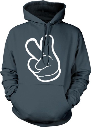 White Outline Cartoon Hand Peace Sign Love Respect Swag Hoodie Pullover
