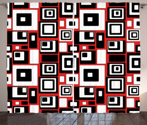 Abstract Curtains Minimalist Retro Artsy Window Drapes 2 Panel Set 108x84 Inches 