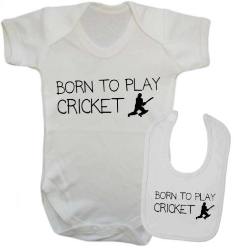 Cricket Gift Set Born to play Cricket Baby Vest and Bib Gift Set