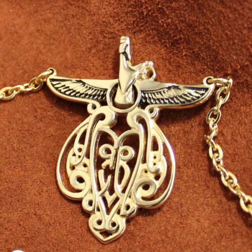 Gold Pt Designer Farvahar Faravahar Necklace Chain Persian Zoroastrian Art Gift