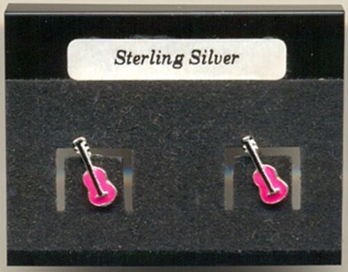 Pink Guitar Sterling Silver 925 Studs Earrings Carded