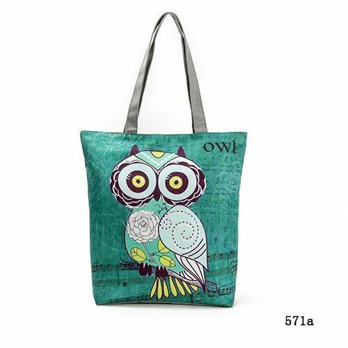 Cartoon Owl Printed Shoulder Bag Women Tote Handbag Canvas Female Beach Lady New