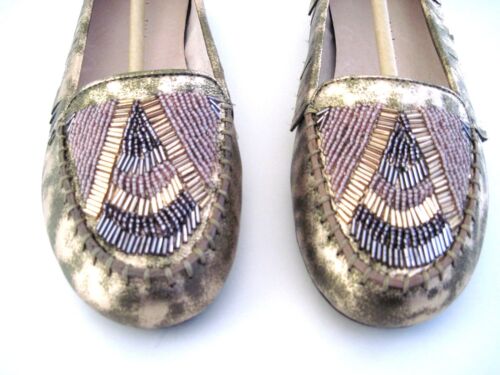 HOUSE OF HARLOW 1960 Marion Beaded Flat Moccasins Rose Gold Size 6 6.5, 