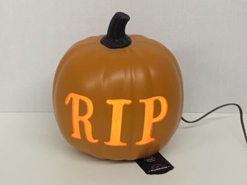 10/" Halloween Lighted Pumpkin RIP Decoration Outdoor-Indoor comes w// Light Bulb
