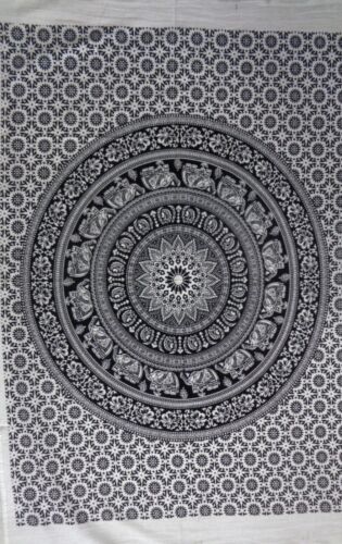 Indian Wall Hanging Tapestry Poster Home Decor Black & White Elephant Mandala 