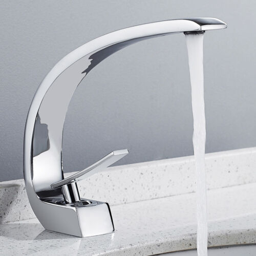 Modern Waterfall Bathroom Basin Sink Mixer Taps Mono Tap Cloakroom Brass Faucet 
