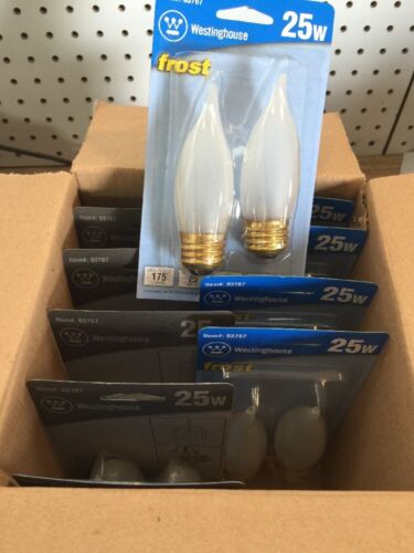 20 Westinghouse 25W 120V STANDARD BASE #03767 FROSTED FLAME TIP BULBS NOS NIB 