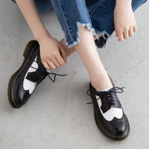 Details about   Womens New Fashion Round Toe Low Heels British Style Lace Up Brogue Single Shoes 