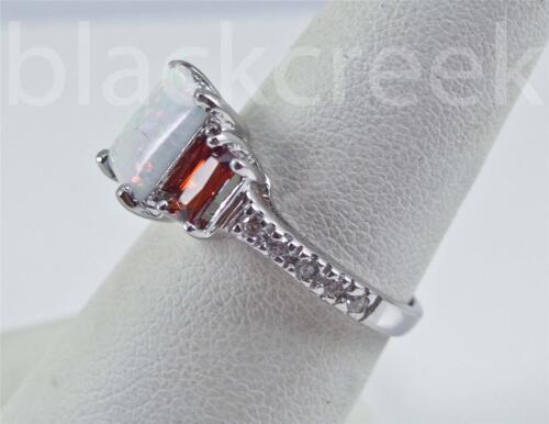 Lab White Fire Opal ~3cttw Emerald Cut ~.925 Sterling Silver   Ring~ Size 6 