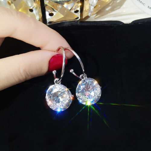 925 Sterling Silver Hoop Drop Earrings With Cubic Zirconia Valentines gift