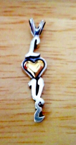 Sterling Silver /& 14K Gold Heart 32x8mm says Love Charm Pendant