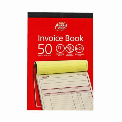 PUKKA NCR Duplicate Invoice Book Carbonless Receipt Record Numbered Pad 50 Sets 