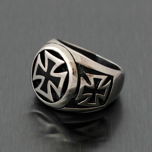 Men's Knight Templar German Iron Cross Pattee Patty Biker Stainless Steel Ring 