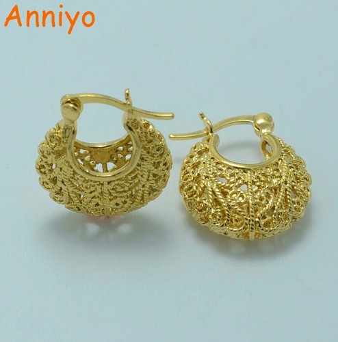 UK Womens 18ct Gold Filled Unique Round Small Creole Drop Stud Hoop Earrings