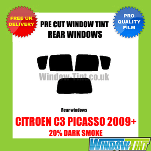 CITROEN C3 PICASSO 2009 20/% DARK REAR PRE CUT WINDOW TINT