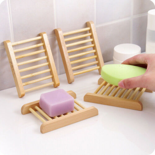 10pcs Natural Bamboo Wood Soap Dish Storage Holder Bath Shower Plates Bathroom 