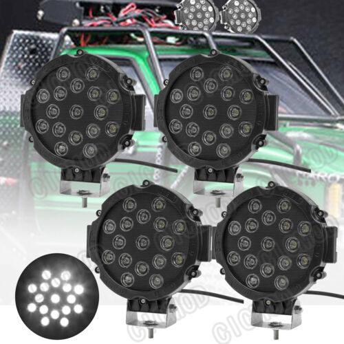 4PCS 7inch 51W Round LED Work Lights Spot Offroad Boat ATV SUV Truck Lamp Black