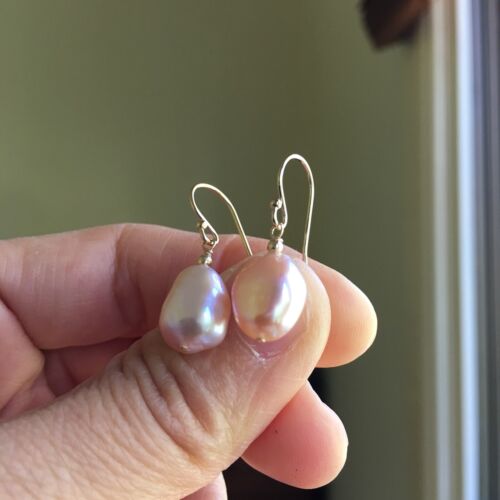 Baroque Freshwater pearl multi-color necklace /& Purple pearl Earring AAAA 14KGF