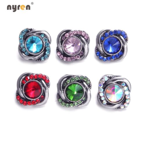 6pcs Rhinestone Mini Snap Charms 12mm Snap Button Multi Styles For Snap Jewelry