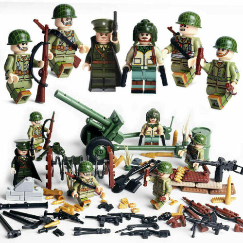 WW2 US Armee Minifiguren Geschütz Soldaten Kanone Gewehr Kugel Modell Fit LEGO*