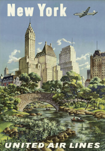 MAGNET Vintage Travel Poster NEW YORK Central Park United Airlines