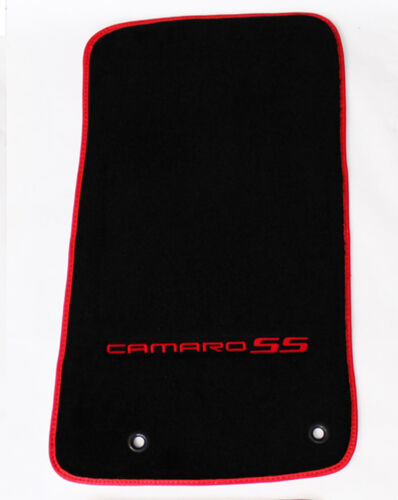 NEW BLACK Floor Mats 2010-2015 Camaro Embroidered Logo & SS Red Set of 4 Binding 