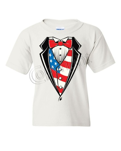American Flag Tuxedo Youth T-Shirt Funny 4th of July Stars and Stripes Kids Tee