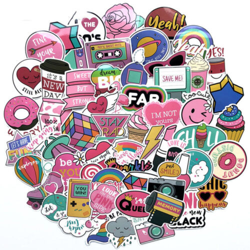 60pcs Vinyl Anime Cute Pink Stickers Bomb Decals Skateboard Car Luggage Laptop 