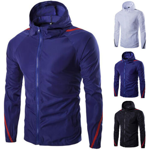 Mens Waterproof Jacket Lightweight Sports Jogger Running Hooded Coat Outwear Top