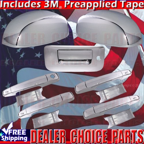 2007-2013 SILVERADO SIERRA 4D Chrome Door Handle Covers+Mirror+Tailgate WKeyhole